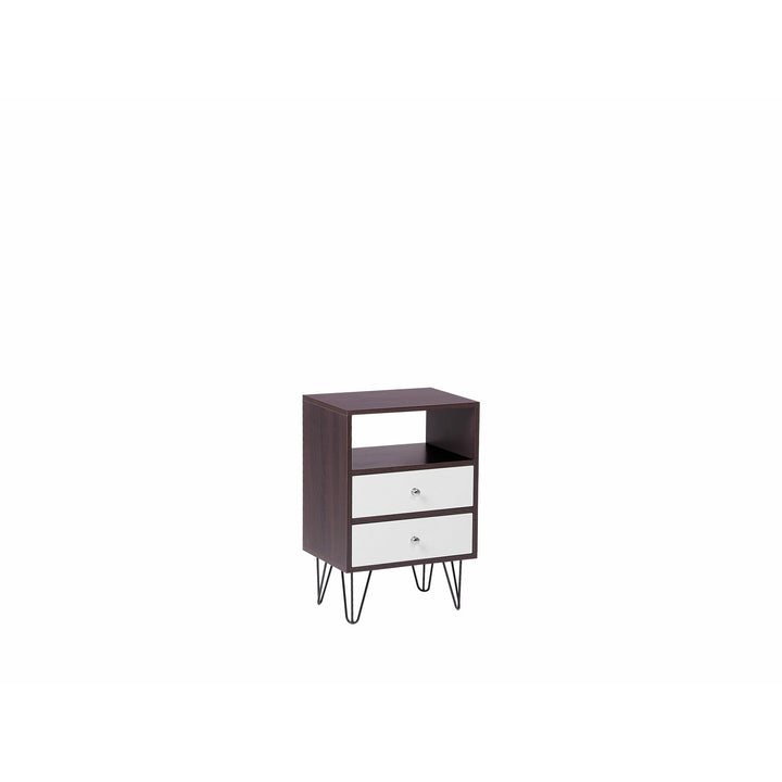 Kepner 2 Drawer Bedside Table Dark Wood with White