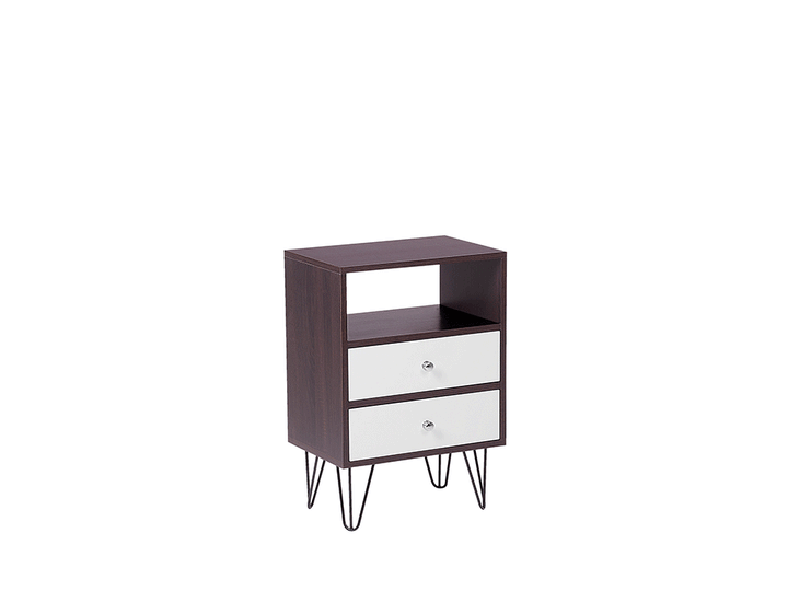 Kepner 2 Drawer Bedside Table Dark Wood with White