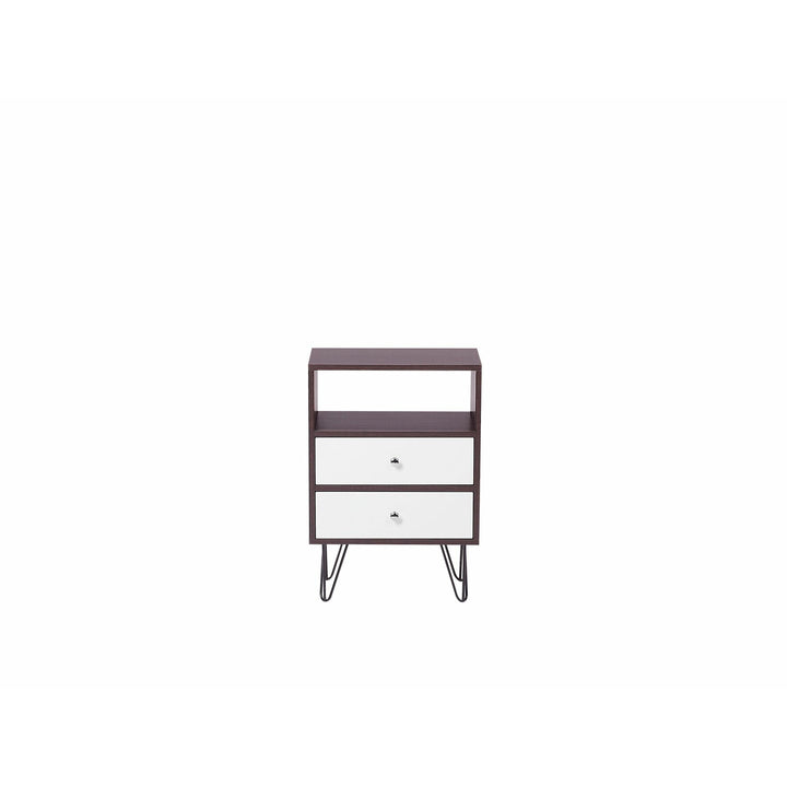Kepner 2 Drawer Bedside Table Dark Wood with White