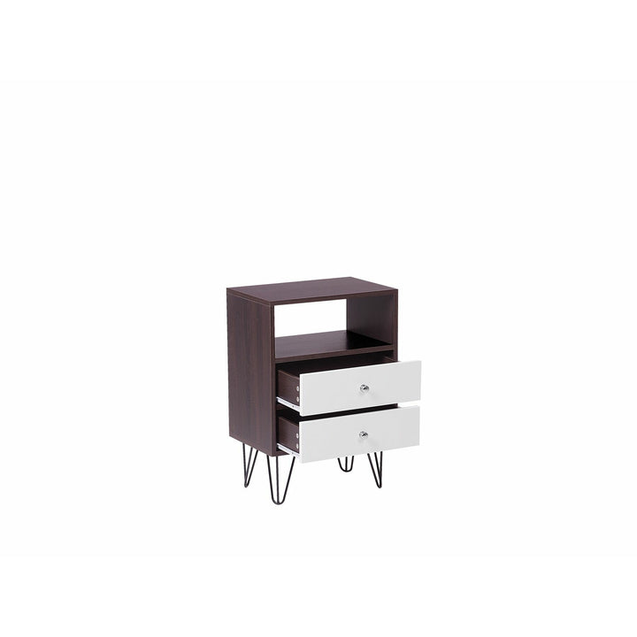 Kepner 2 Drawer Bedside Table Dark Wood with White