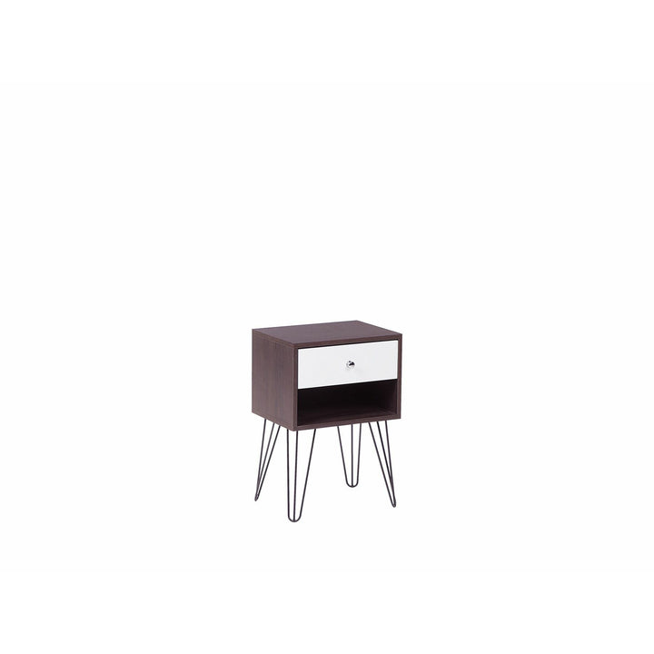 Kepner 1 Drawer Bedside Table Dark Wood with White
