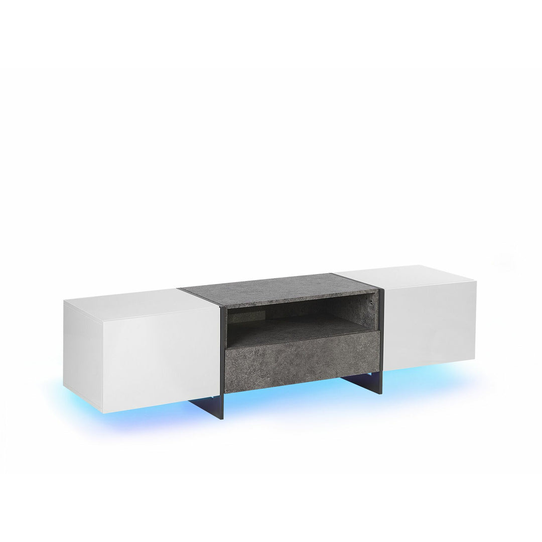 TV Stand LED Concrete Effect with White RUSSEL