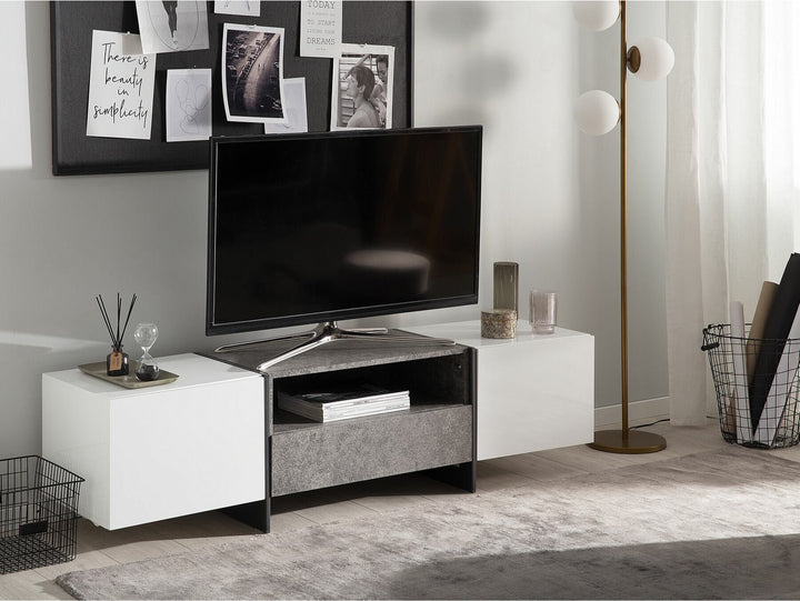TV Stand LED Concrete Effect with White RUSSEL
