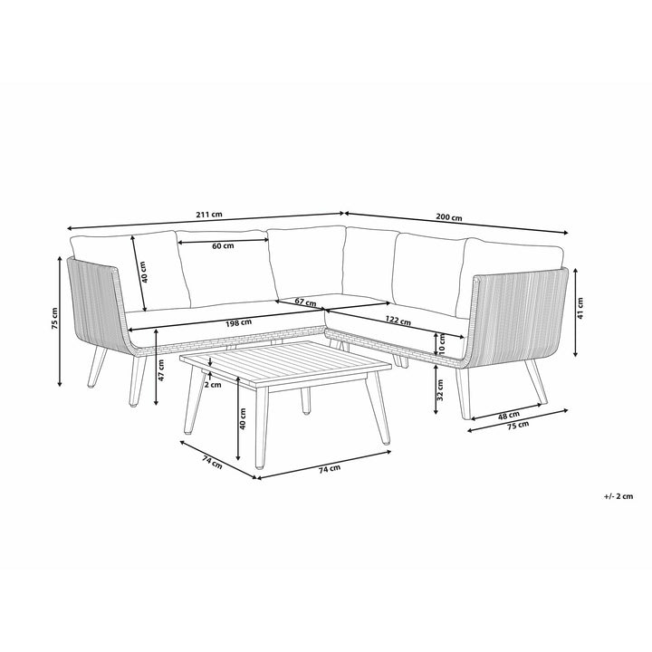 Alcamo 5 Seater Acacia Wood Garden Corner Sofa Set Grey