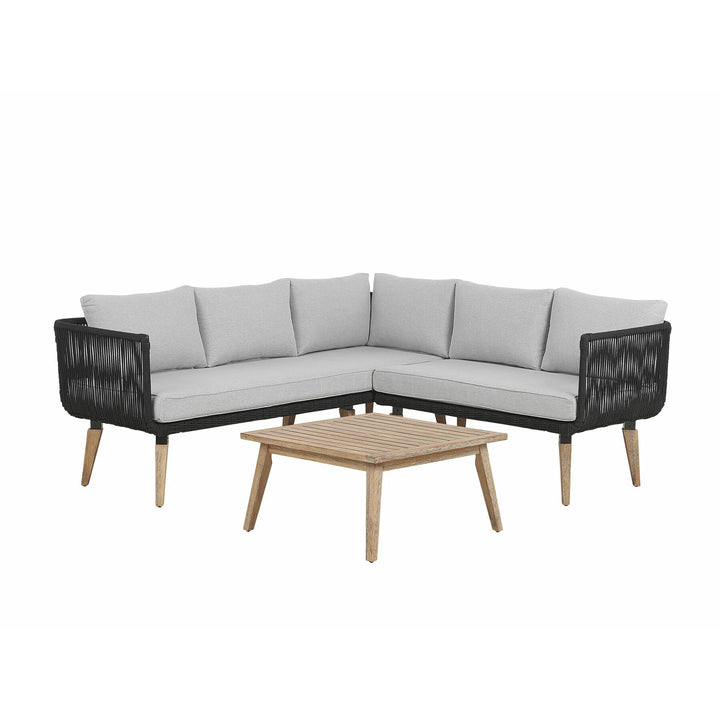 Alcamo 5 Seater Acacia Wood Garden Corner Sofa Set Grey