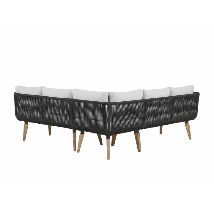 Alcamo 5 Seater Acacia Wood Garden Corner Sofa Set Grey