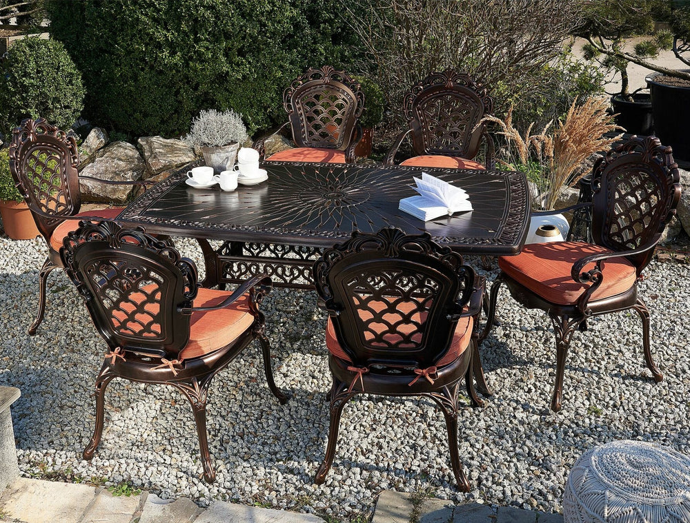 Lizzano 6 Seater Metal Garden Dining Set Brown