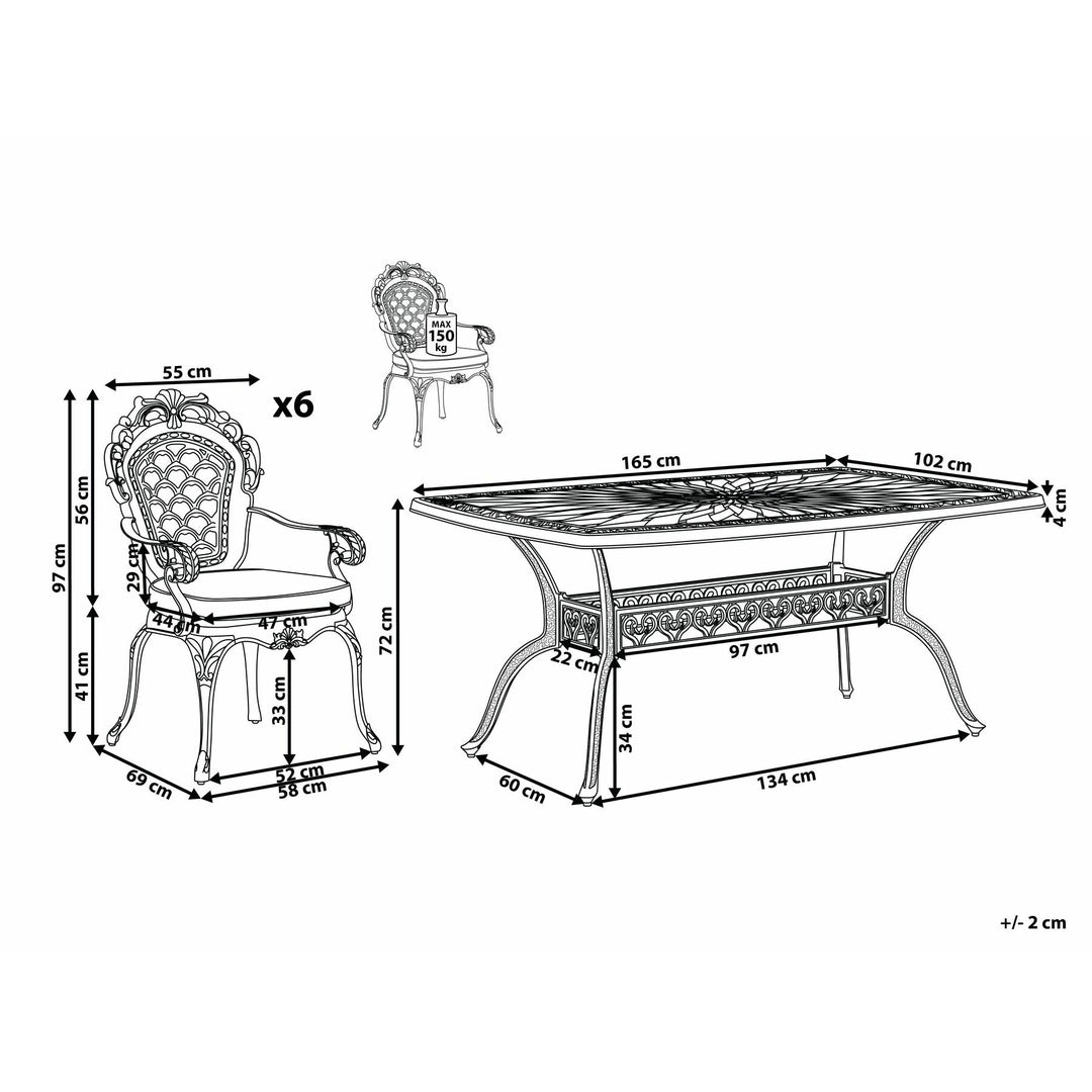 Lizzano 6 Seater Metal Garden Dining Set Brown