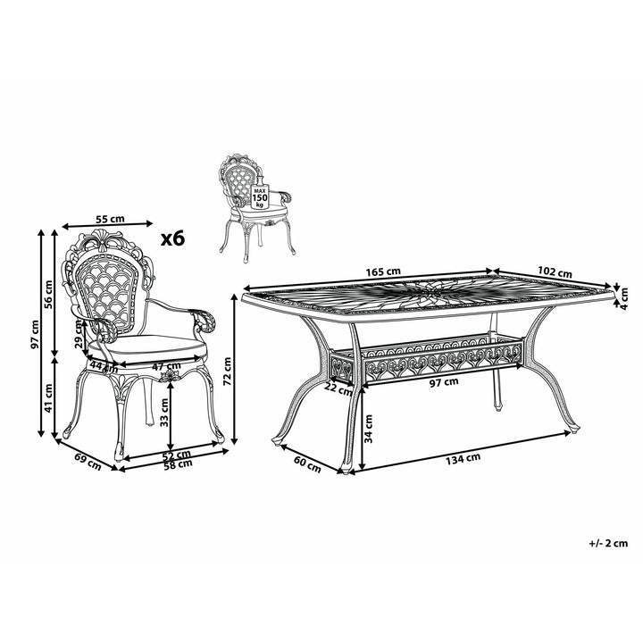 Lizzano 6 Seater Metal Garden Dining Set Brown