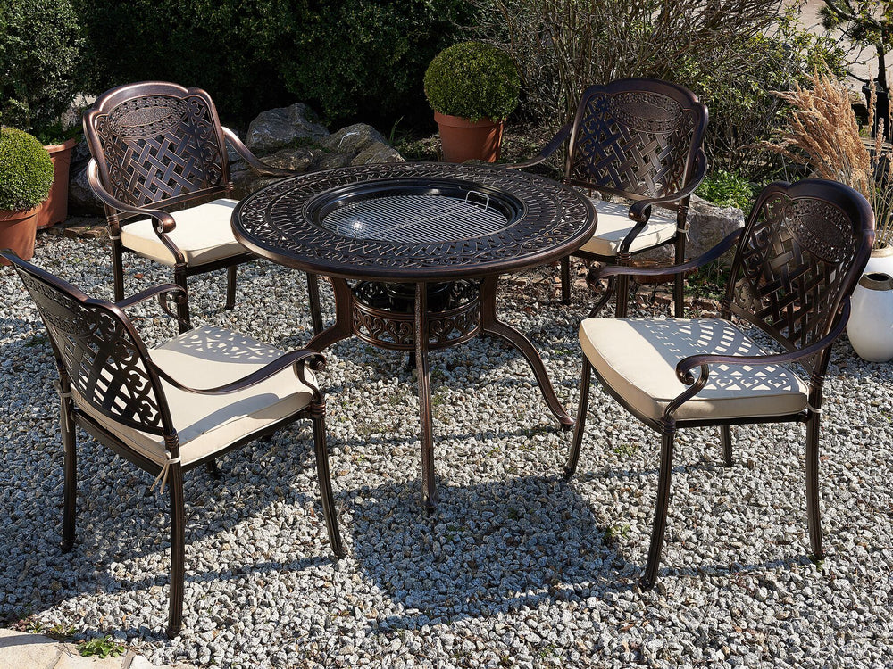Manfria 4 Seater Metal BBQ Garden Dining Set Brown