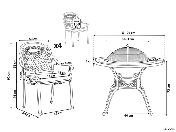 4 Seater Metal BBQ Garden Dining Set Brown Manfria