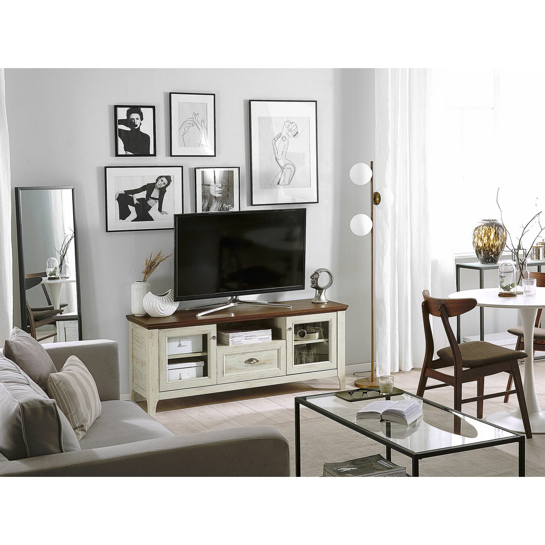 Kasen TV Stand White with Dark Wood