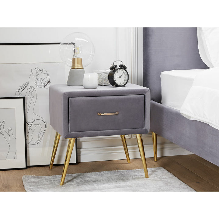 Guilford 1 Drawer Velvet Bedside Table Grey