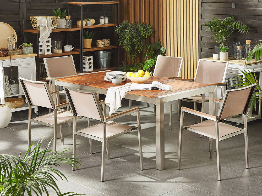 Grosseto 6 Seater Garden Dining Set Eucalyptus Wood Top with Chairs