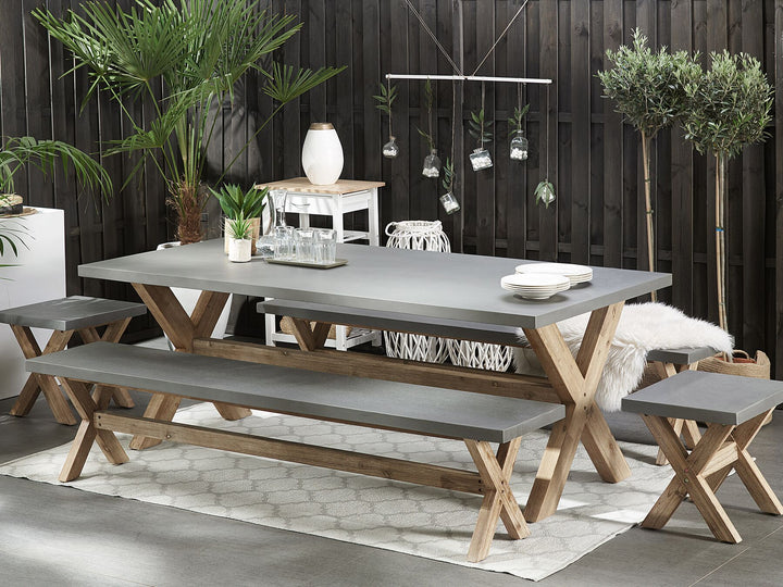 8 Seater Concrete Garden Dining Set Benches and Stools Grey Olbia