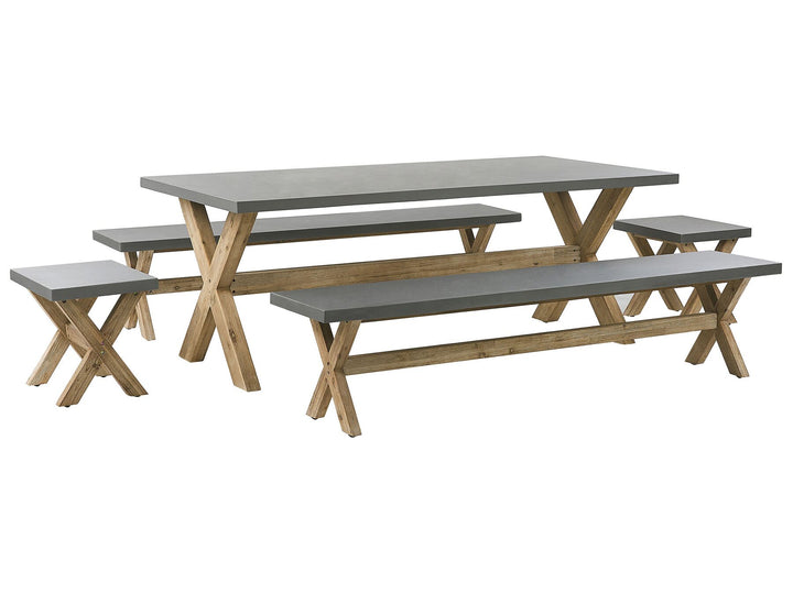 Olbia 8 Seater Concrete Garden Dining Set Benches and Stools Grey