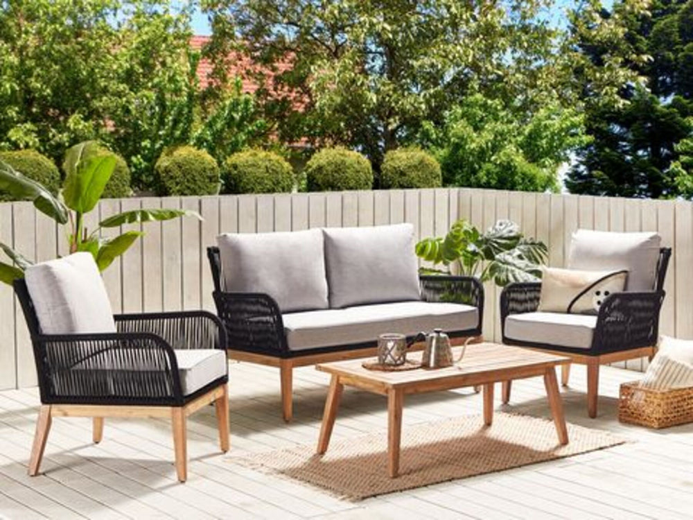 Merano II 4 Seater Acacia Wood Garden Sofa Set Grey and Black