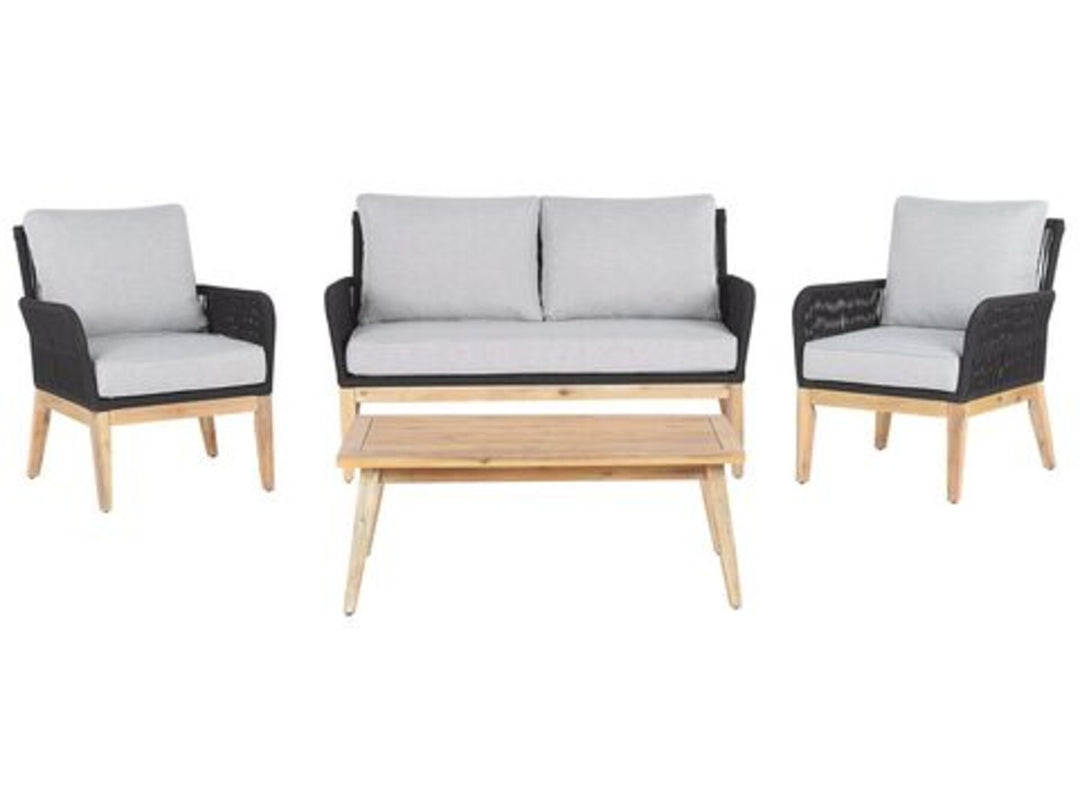 4 Seater Acacia Wood Garden Sofa Set Grey and Black Merano II