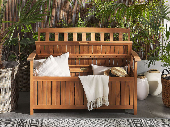 Acacia Wood Garden Bench with Storage 120 cm Light SOVANA
