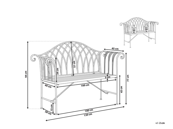 Metal Garden Bench 130 cm White Milazzo