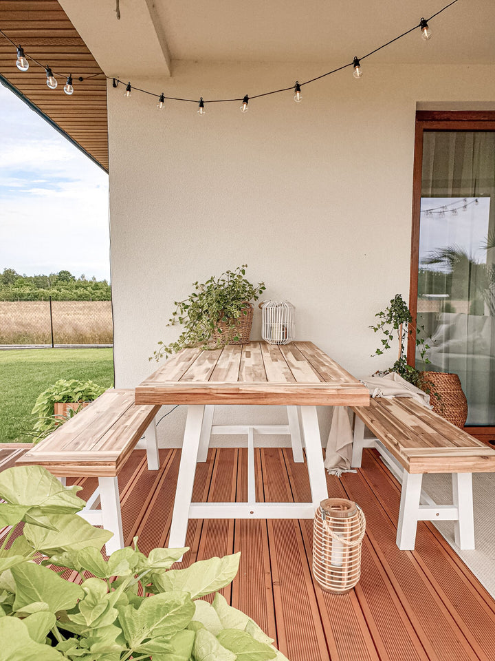 Acacia Wood Bench White 140 cm Scania