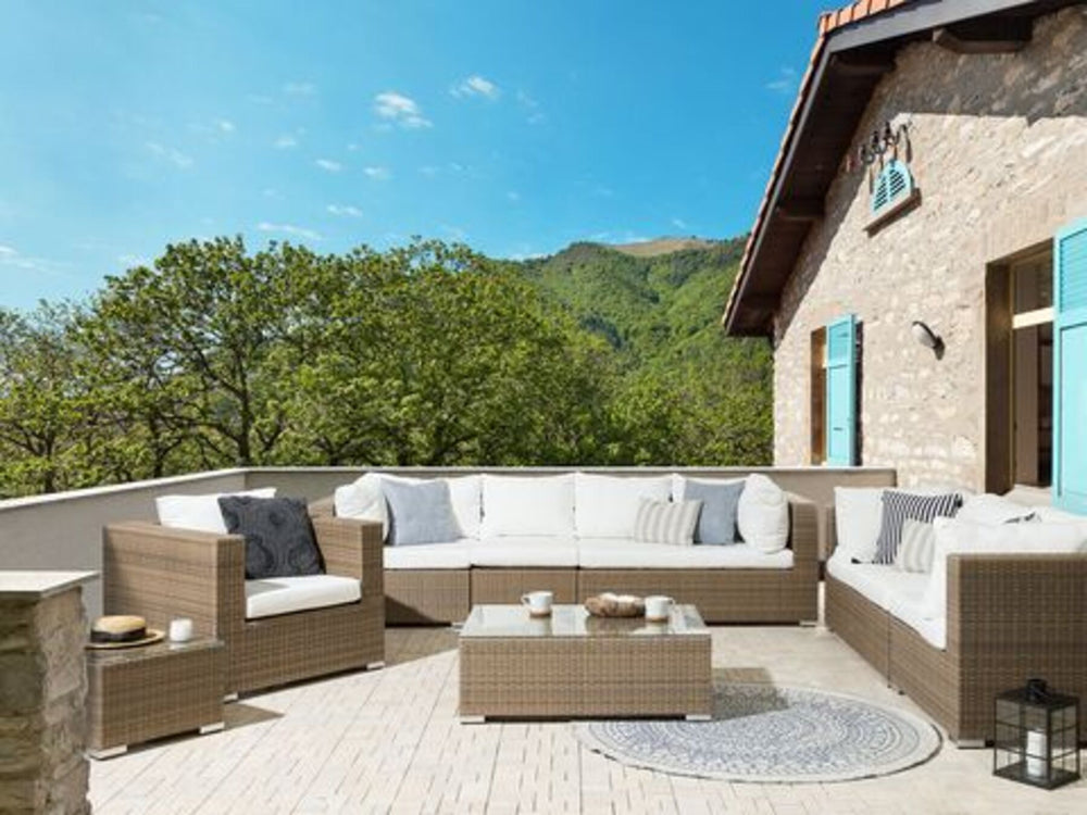 Maestro II 8 Seater PE Rattan Garden Lounge Set Light Brown