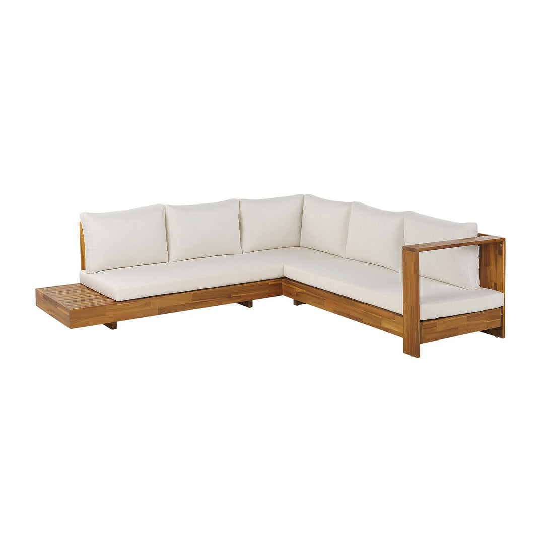 Marettimo Left Hand 5 Seater Acacia Wood Garden Corner Sofa Set White