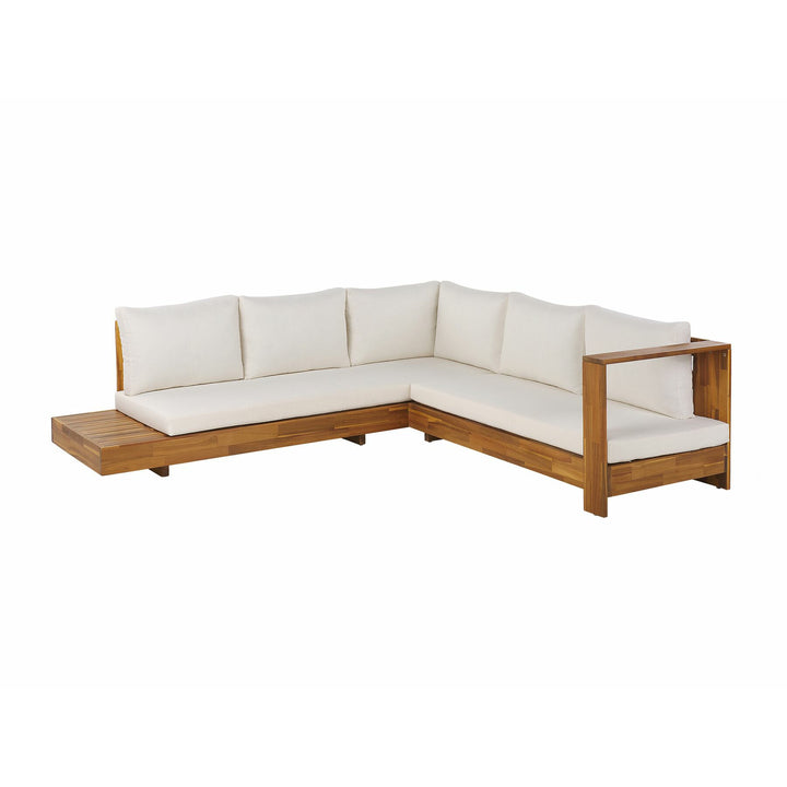 Marettimo Left Hand 5 Seater Acacia Wood Garden Corner Sofa Set White