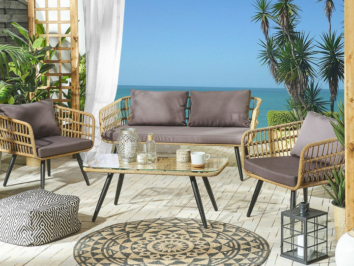 Fobello 4 Seater PE Rattan Garden Sofa Set Natural