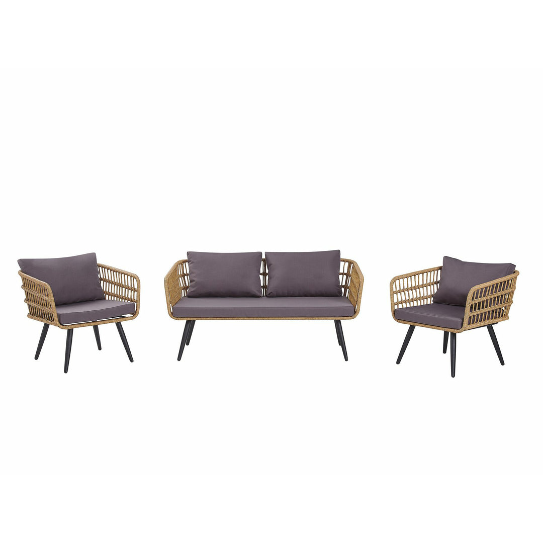 Fobello 4 Seater PE Rattan Garden Sofa Set Natural
