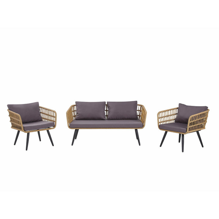 Fobello 4 Seater PE Rattan Garden Sofa Set Natural