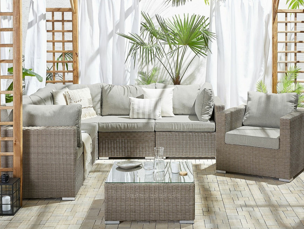 Contare 6 Seater PE Rattan Garden Lounge Set Light Grey