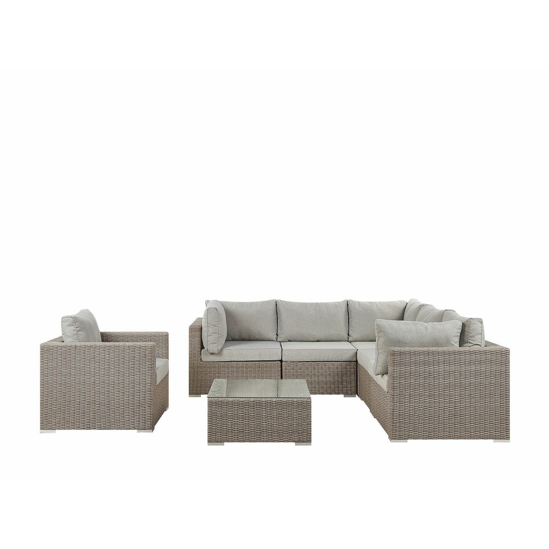 Contare 6 Seater PE Rattan Garden Lounge Set Light Grey