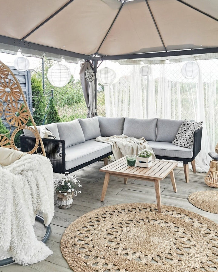 Alcamo 5 Seater Acacia Wood Garden Corner Sofa Set Grey