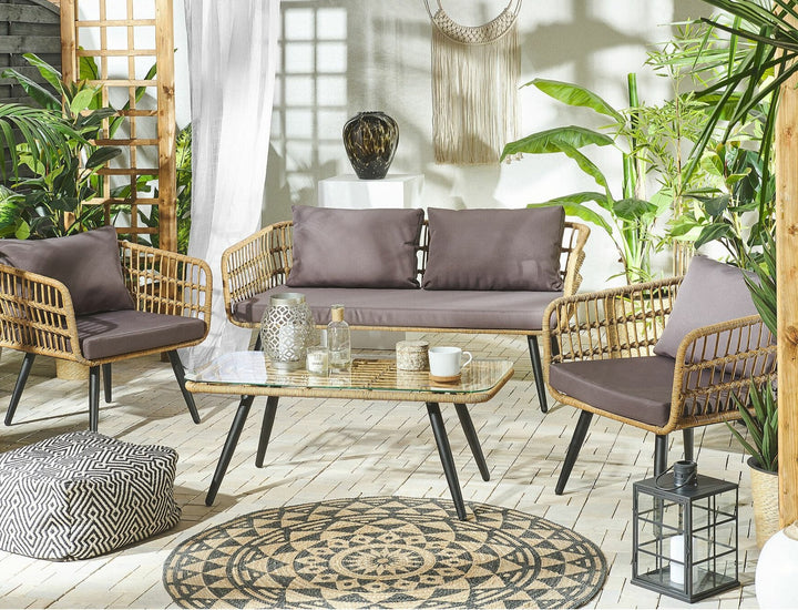 Fobello 4 Seater PE Rattan Garden Sofa Set Natural