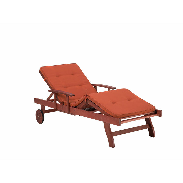 Wooden Reclining Sun Lounger with Cushion Angelos