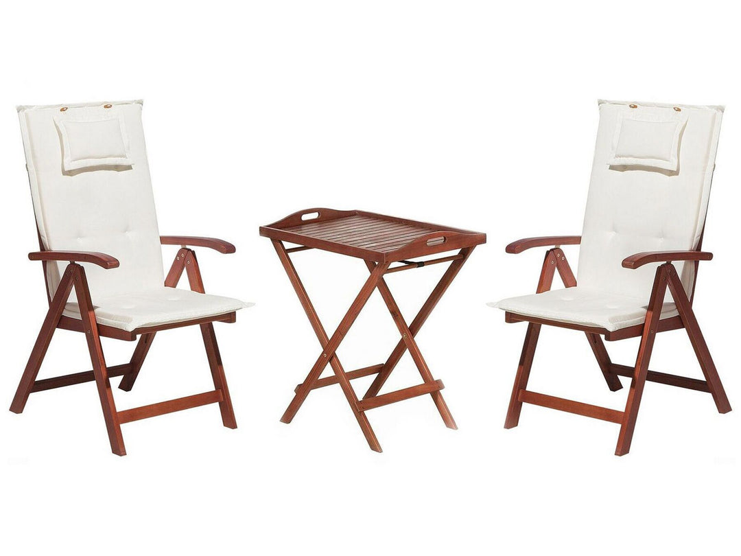 Acacia Wood Bistro Set with Off-White Cushions Happel