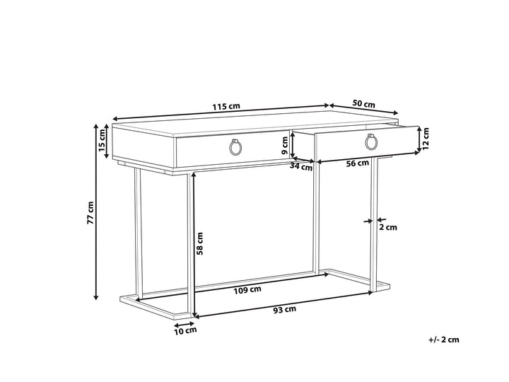 Home Office Desk / 2 Drawer Console Table Black with Gold Westport