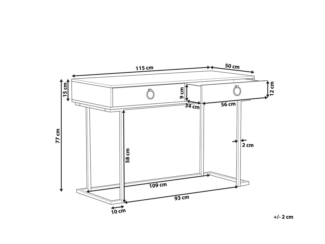 Home Office Desk / 2 Drawer Console Table White with Gold Haner