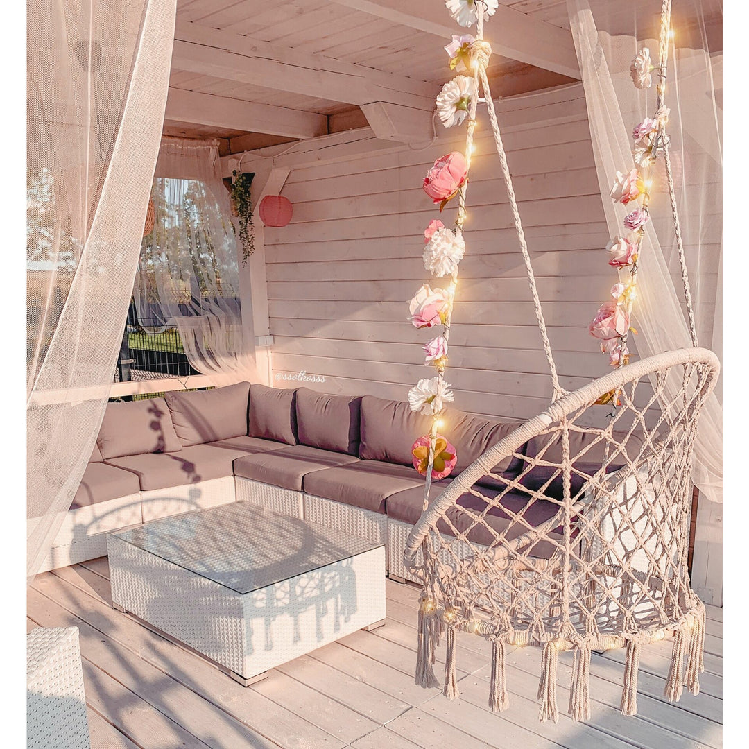 XXL Left Hand 8 Seater PE Rattan Garden Lounge Set White