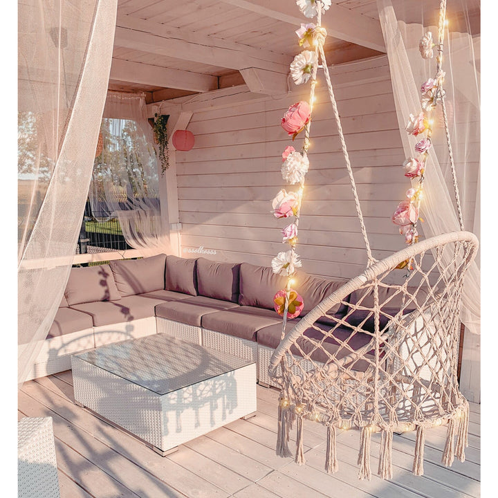XXL Left Hand 8 Seater PE Rattan Garden Lounge Set White