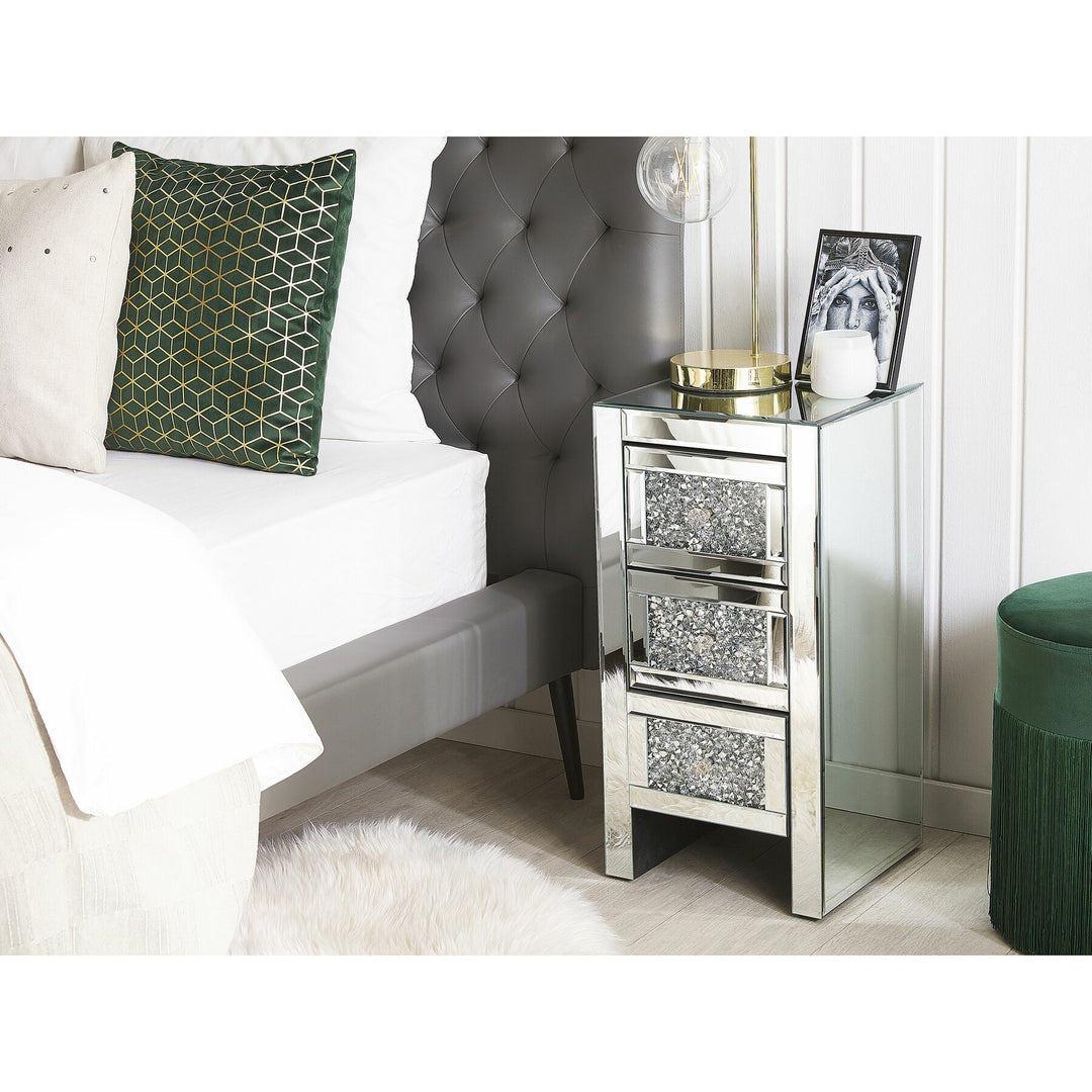 Gravity 3 Drawer Mirrored Bedside Table Silver
