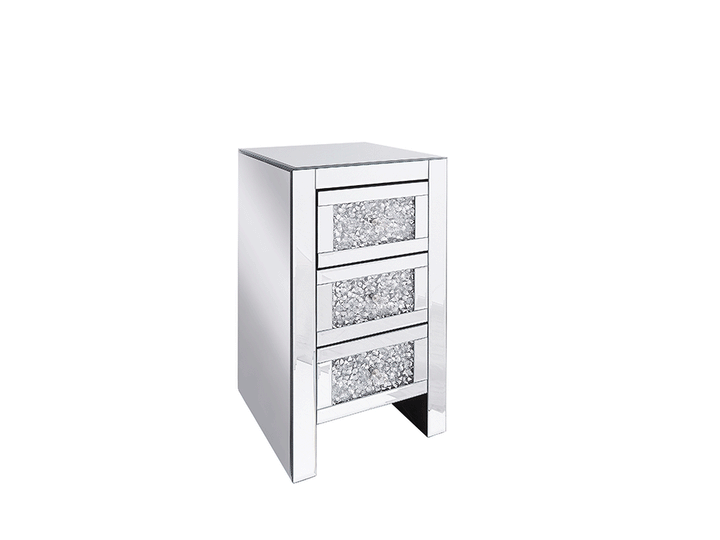 Gravity 3 Drawer Mirrored Bedside Table Silver