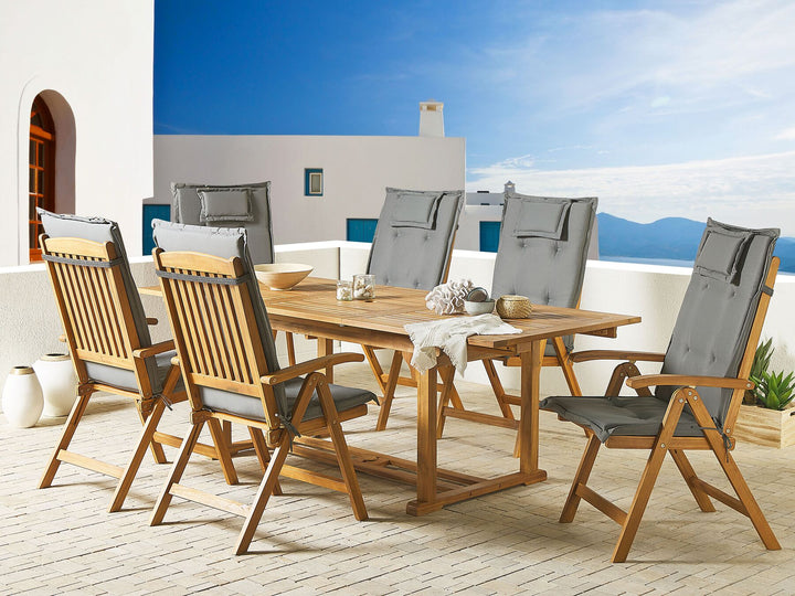 6 Seater Acacia Wood Garden Dining Set with Graphite Grey Cushions Java