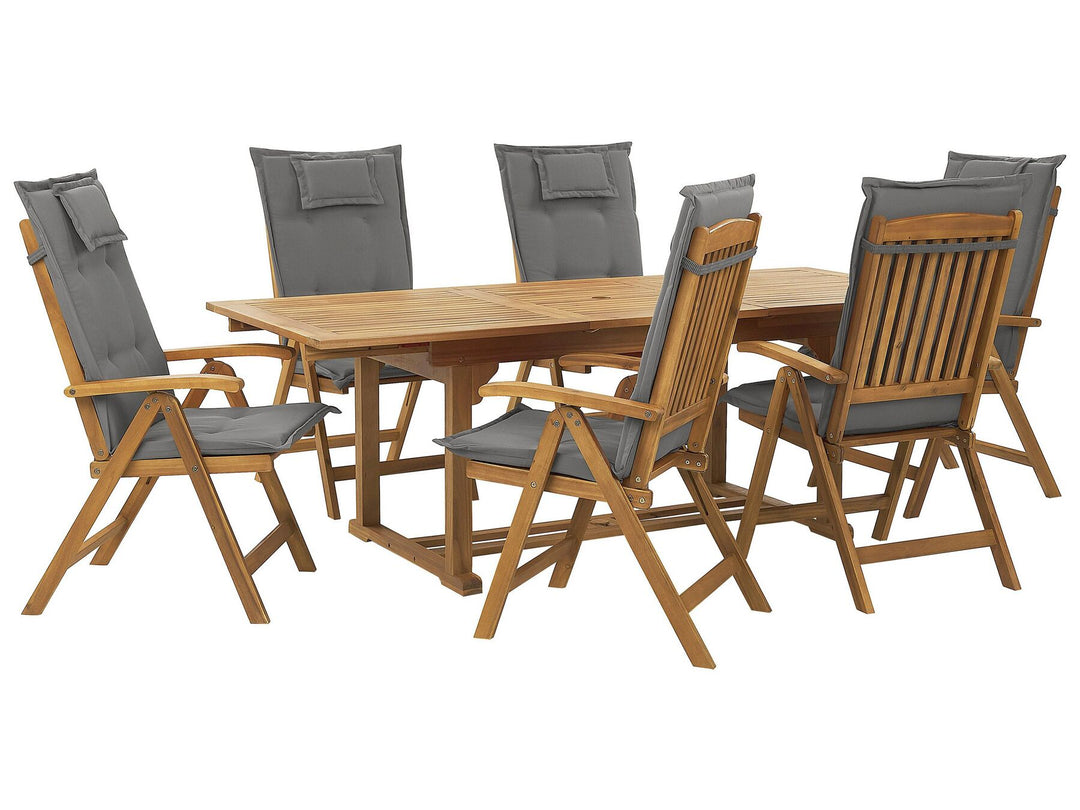 6 Seater Acacia Wood Garden Dining Set with Graphite Grey Cushions Java