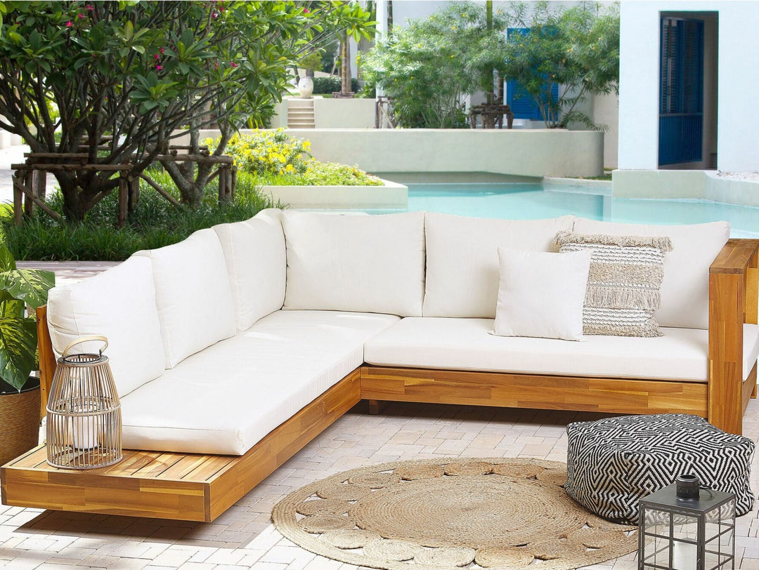 Marettimo Left Hand 5 Seater Acacia Wood Garden Corner Sofa Set White