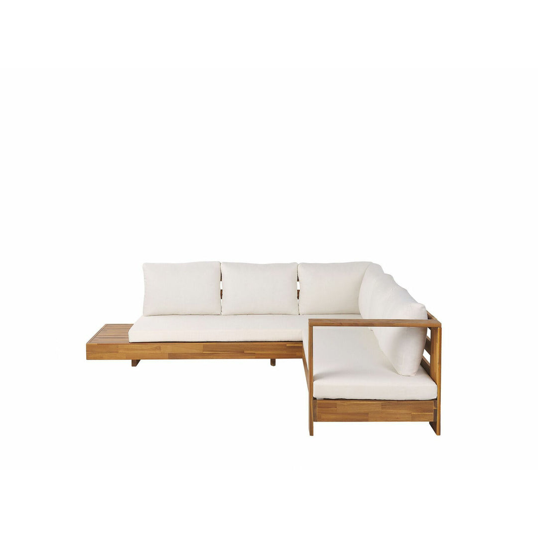 Marettimo Left Hand 5 Seater Acacia Wood Garden Corner Sofa Set White