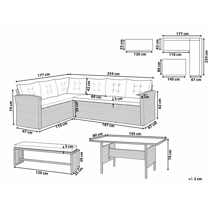 Viterbo Left Hand 8 Seater PE Rattan Garden Corner Sofa Set Grey