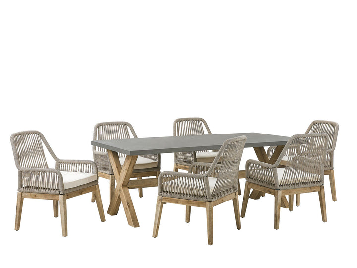 6 Seater Concrete Garden Dining Set with Chairs Beige Olbia