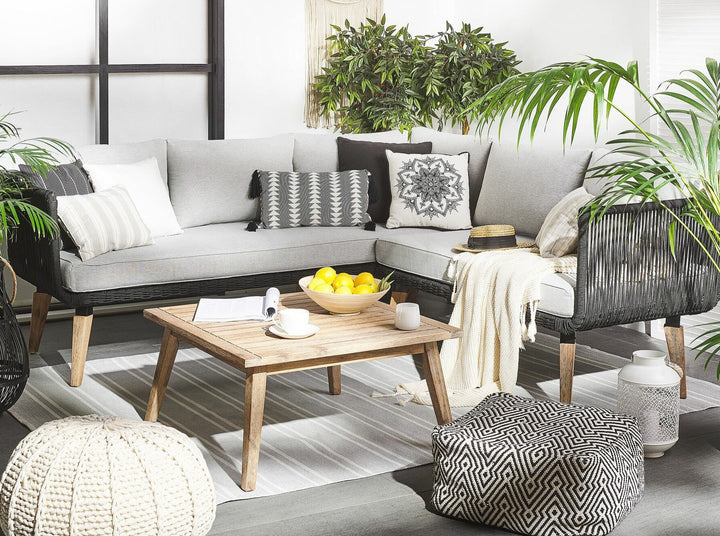 Alcamo 5 Seater Acacia Wood Garden Corner Sofa Set Grey